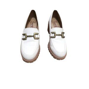 Zodiac Women's Cream Leather Loafers Chunky Heel & Gold Bit Detail Size 8
